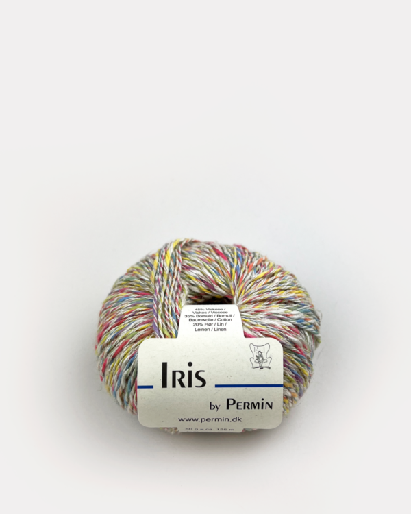 Iris garn av viskos, bomull och lin. Färg nummer 08 multi pastell.